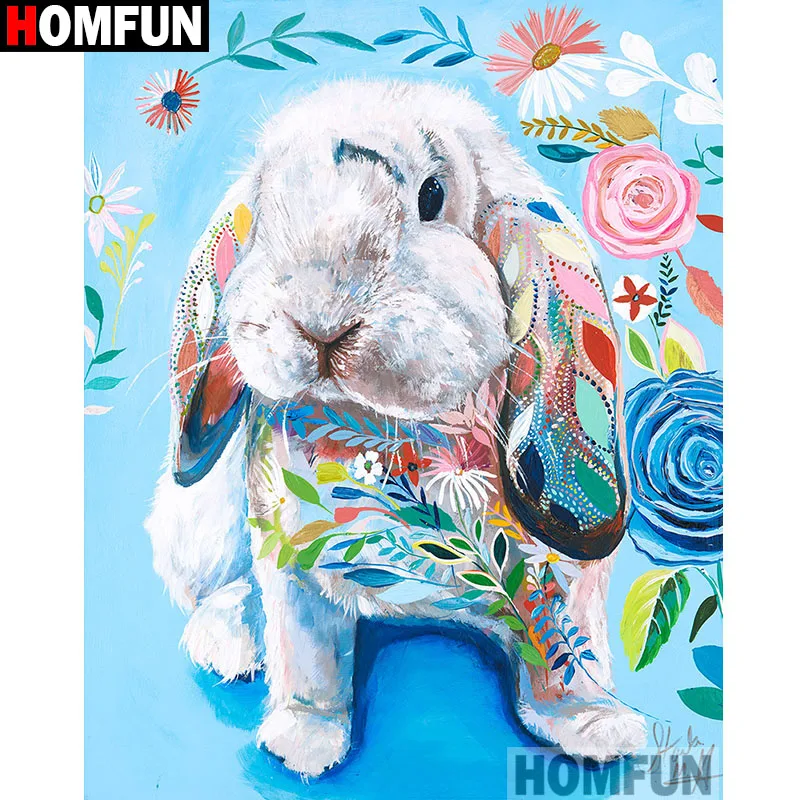 Алмазная живопись HOMFUN A16016 картина цветной кролик с полными квадратными/круглыми