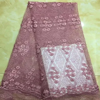 

Latest Onion Color High Quality 2019 African French Net Lace Fabric Embroidered Nigerian Lace Fabrics 5 Yards Tulle Net Lace