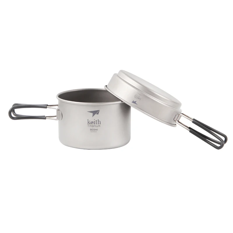 Keith 2PCS Titanium Pot Set Titanium Cookware Outdoor Camping Picnic Pot Set Cookware Pot + Frying Pan 