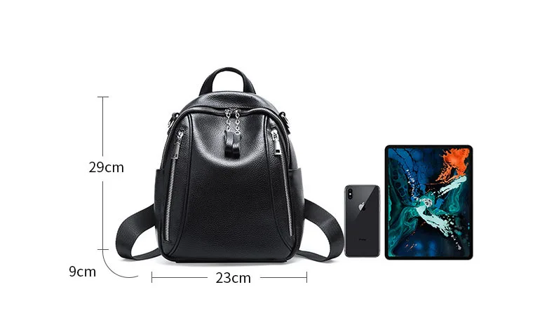 100% Genuine Leather Women's Backpacks Silver Color Hardware Top Layer Cow Leather Female School Backpack Cowhide Shopping Bags