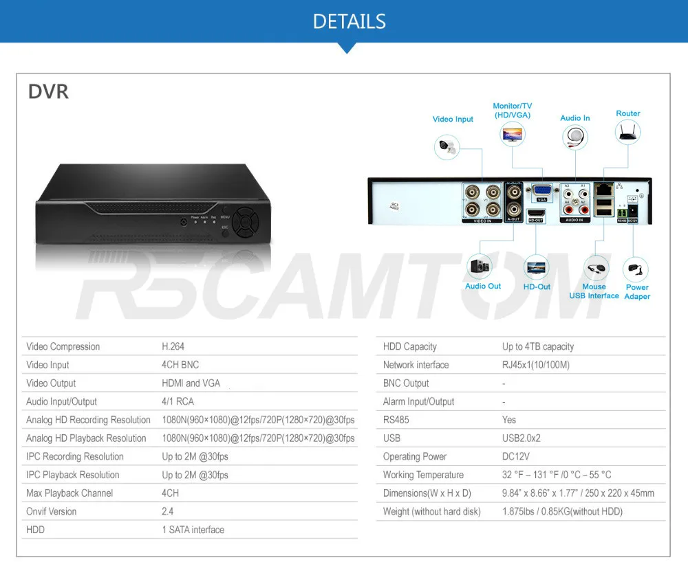 4CH 1.0MP AHD DVR CCTV Camera System 720P Home Security Video MonitorIndoor Outdoor Cameras  Surveillance Kit IR Night Vision (17)