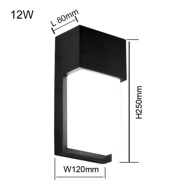 Светодиодный настенный светильник, наружный настенный светильник, водонепроницаемый светодиодный наружный светильник, наружный светильник, балкон, ворота, сад, гостиная - Испускаемый цвет: 06 12W