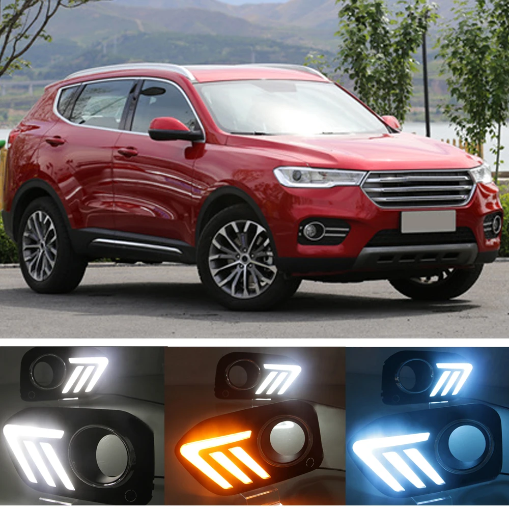 

CAPQX 1 Pair For Hover Haval H6 2017 2018 Front Bumper Fog Light Cover Frame with LED Daytime Running Light DRL Day Light Lamp