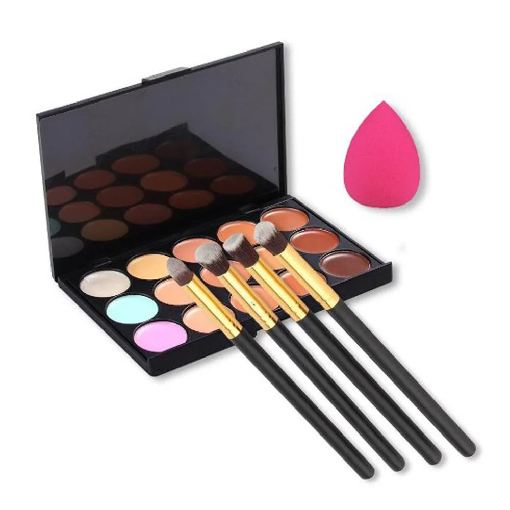 

Makeup Brushes,Professional 15 Colors Contour Concealer Palette +4pcs Powder Brushes +1Pcs Sponge Blender Pinceles de maquillaje