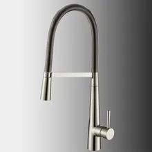Solid Brass pull out kitchen faucet 360 rotating chrome or Brushed Nickel silver swivel Spout Vessel sink Mixer tap faucet