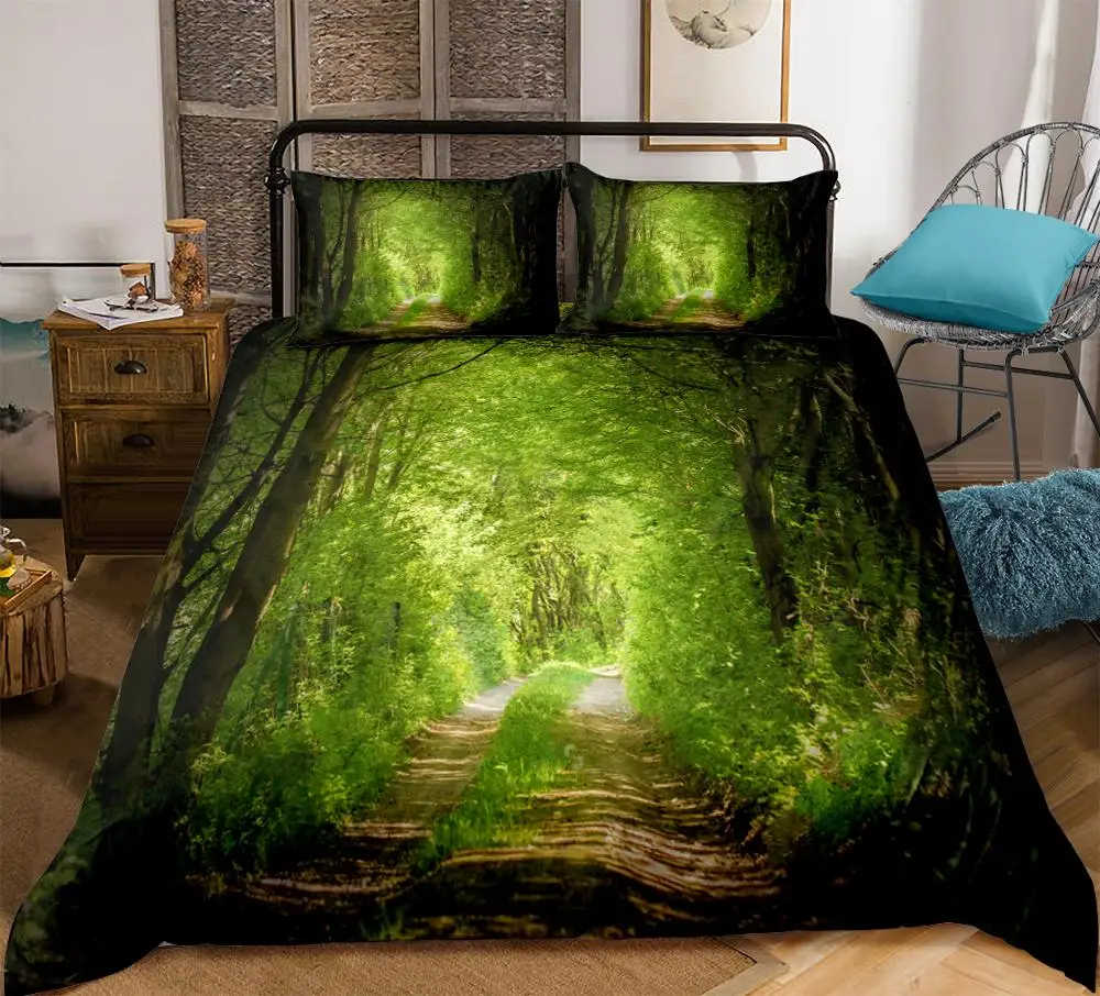 

3pcs Forest Dreamland Print Bedding Set 3D Dreamy Duvet Cover Set natural Bedclothes green Home Textiles dropship