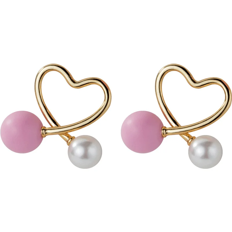 

Sweet Cross Shell Pearl Pink Heart 925 Sterling Silver Studs Earrings