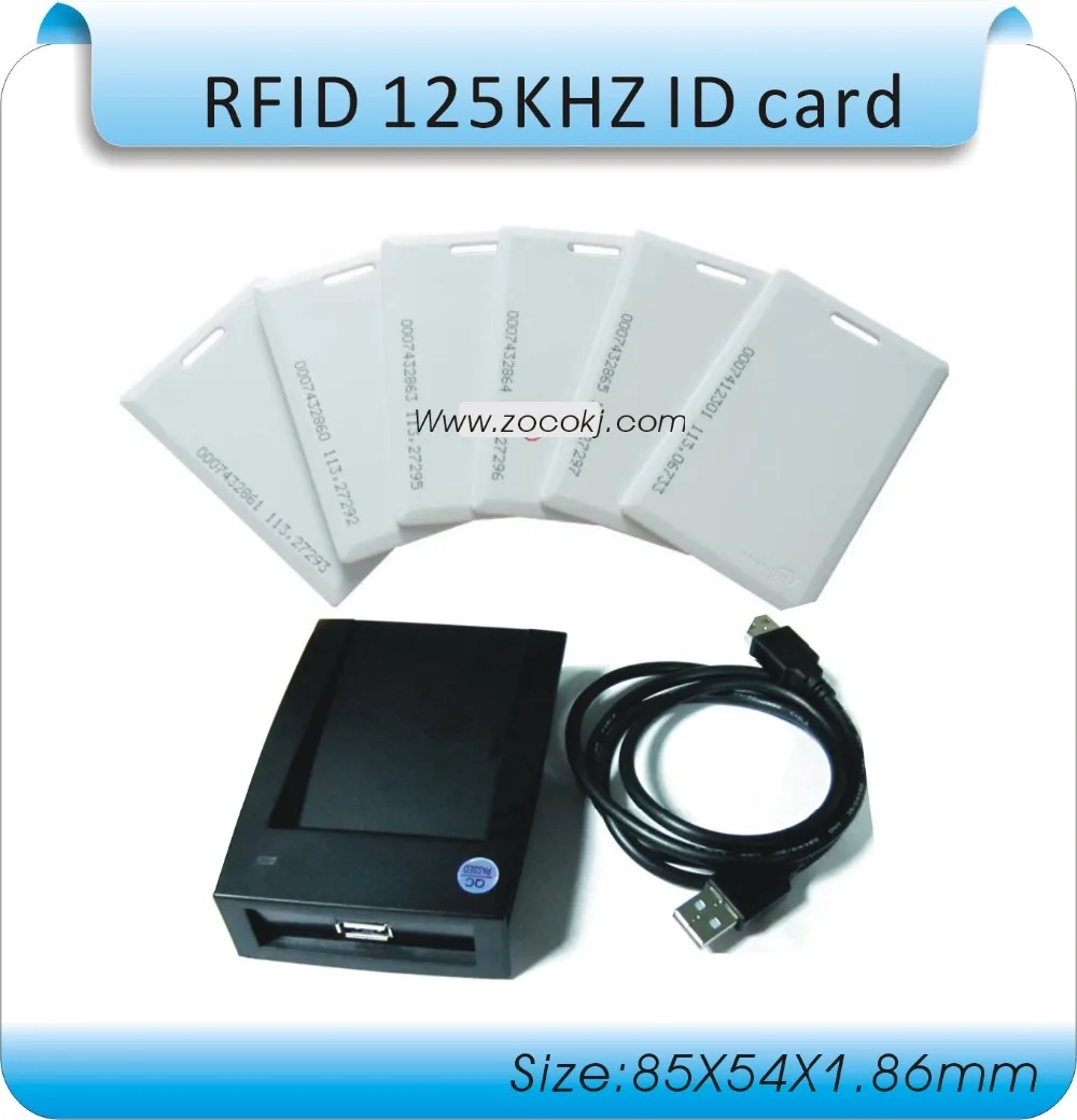 Бесплатная доставка 10 шт. 125 кГц RFID белая толстая карта/ID белая карта, шт. + 1 шт. reader 15 формат выход к ПК