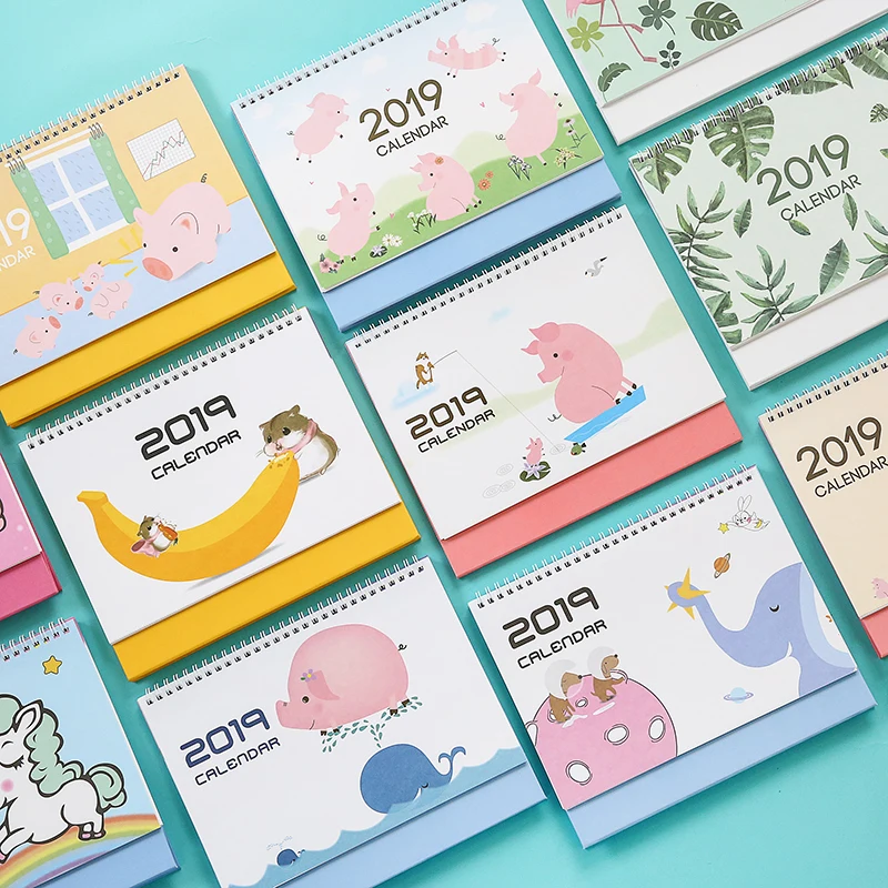 

2019 New Year's Table Calendar Pig Year Animal Fruit Desktop Planner Calendar