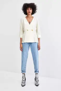 

Kpop Unicorn Real Regular Polyester Three Quarter Solid Chiffon 2019 New Style Women Button Three-quarter Sleeve V-neck Top