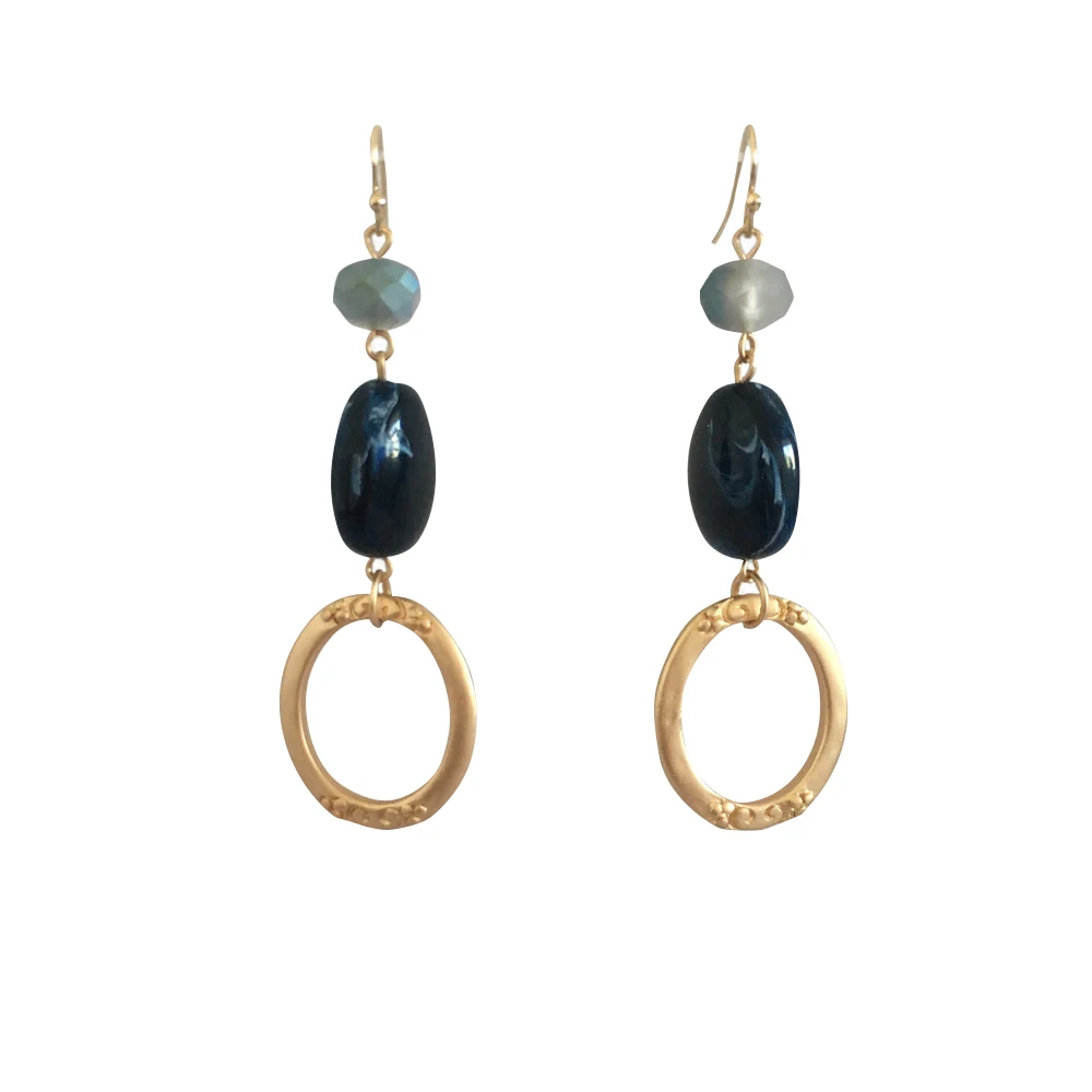 

TRENDY EARRINGS WORN GOLD COLOR ENGRAVED STONE DROP EARRINGS FOR WOMEN GIRL