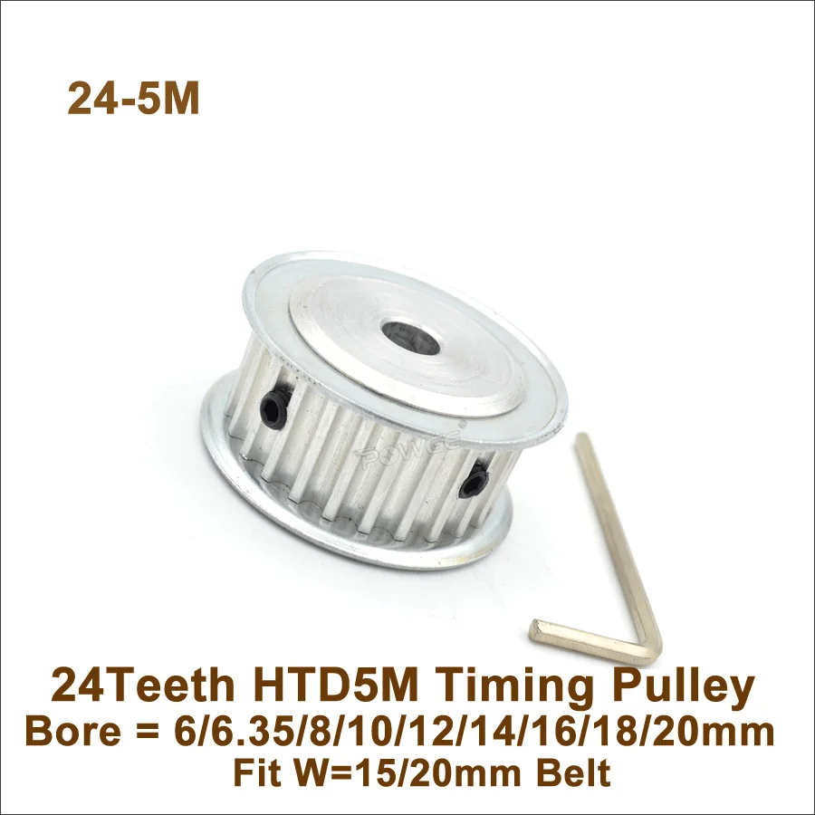 

POWGE 24 Teeth 5M Synchronous Pulley Bore6.35/8/10/12/15/16/18/20mm Fit W=15/20mm 24T 24Teeth HTD 5M Timing Belt Pulley 24-5M AF