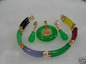 

Women's Wedding Jewelry Multicolor gem Link Bracelet Green gem pendant Necklace Earring set 5.23 -jewelry