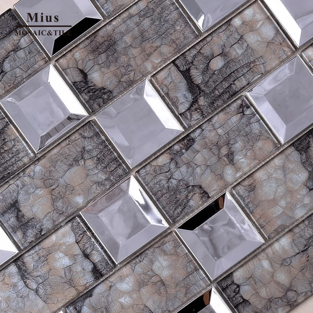 Special discount glass mosaic mix 3D metal tile for wall decoration in