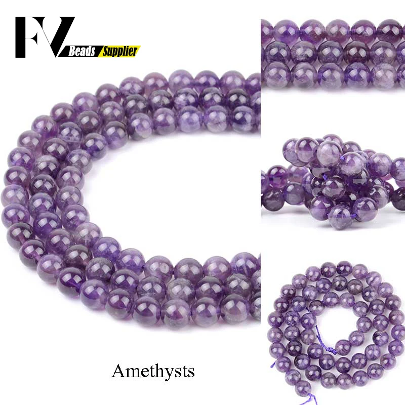 

4 6 8 10 12mm Genuine Amethysts Purple Crystal Round Beads for Jewelry Making Natural Stone Gem Beads Diy Needlework Accessories