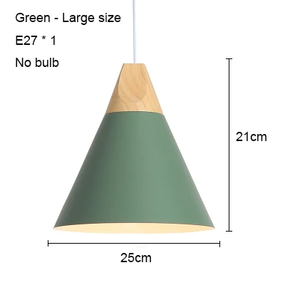 Светодиодный подвесной светильник s современный подвесной светильник для столовой деревянный скандинавский светильник красочный подвесной светильник для ресторана кофе спальни E27 светодиодный светильник - Цвет корпуса: Green 250mm no bulb