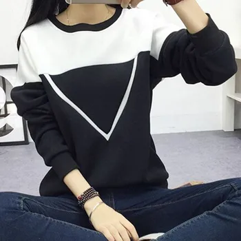 

Women V Pattern Pullover Sweatshirt 2018 Fashion Black White Patchwork Hoodies