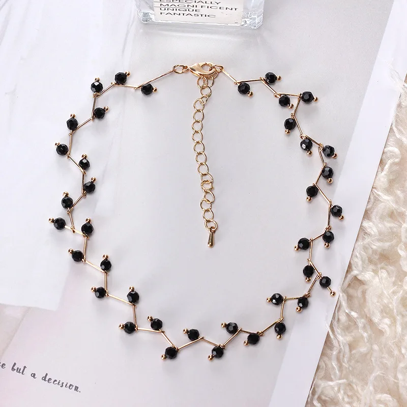 DREJEW Korean Short Pearl Crystal Statement Choker Necklaces Silver Gold Black Necklace for Women Friend Collares boho Jewelry