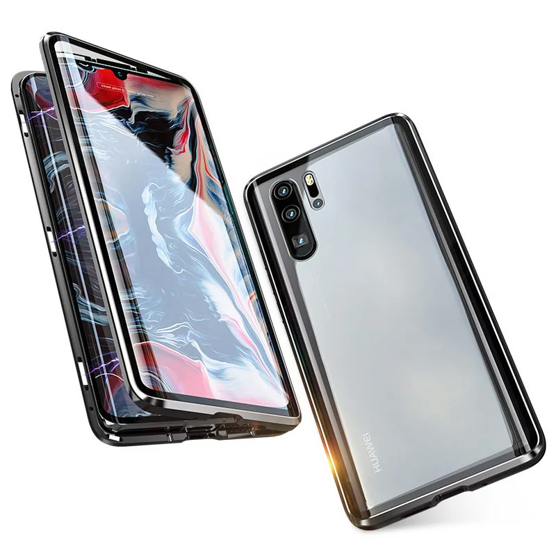 Чехол с двойным покрытием из закаленного стекла для huawei P30 Pro, чехол с алюминиевой магнитной крышкой 360 градусов для huawei P30 Lite, чехол для телефона