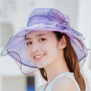 

SUOGRY Brim Foldable Wedding Dress Church Hats Beach Summer Fashion Hats For Women Gorras Sun Trilby Cap Sun Derby Hat