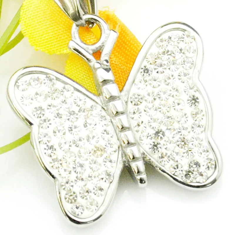 

Silver Butterfly Pendant Necklace For Women 316L Stainless Steel Rhinestone Charm Fashion Romantic Jewelry Party Gifts HP222