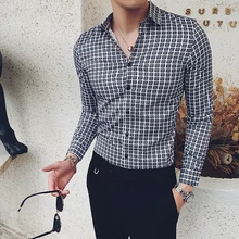 Брендовые новые мужские модные рубашки мужская клетчатая рубашка с длинными рукавами, официальная одежда, повседневная мужская рубашка, универсальная блузка Homme 3XL