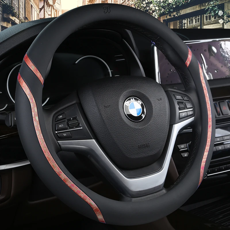 

KKYSYELVA car steering wheel cover 38cm Fashion Wheel Covers for Women Lady Leather Steering-wheel Auto Interior Accessories