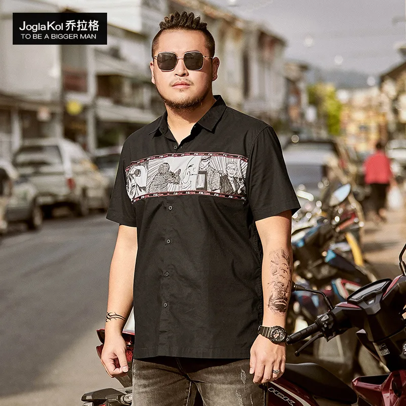 

2019 Fashion cardigan Short sleeve Shirt men's loose casual trend comics stitching shirt XL-6XL
