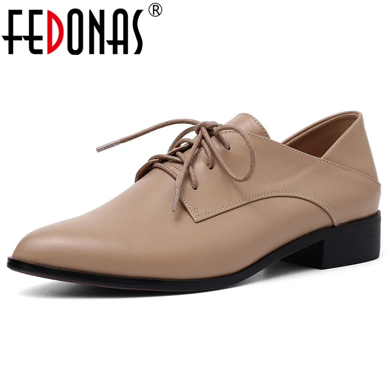 

FEDONAS 2020 Spring Quality Genuine Leather Women Pumps Shallow Lace Up Female Pointed Toe Office Dancing Shoes Woman High Heels