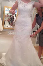 Fishtail V Neck Vestidos De Casamento Noiva 2015 Sweep Train Lace Appliqued White Ivory Wedding Dress AS49