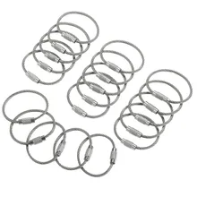 10Pcs 1.5/2mm EDC Keychain Tag Rope Stainless Steel Wire Cable Loop Screw Lock Gadget Ring Key Keyring Circle Camp Hand Tool Set