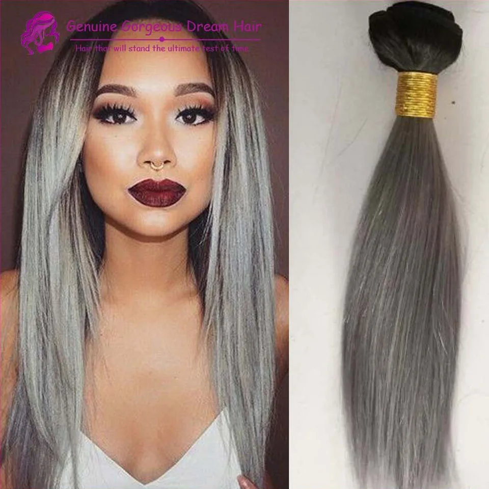 7a 3pcs Best Quality Ombre Hair Extensions Silver Grey