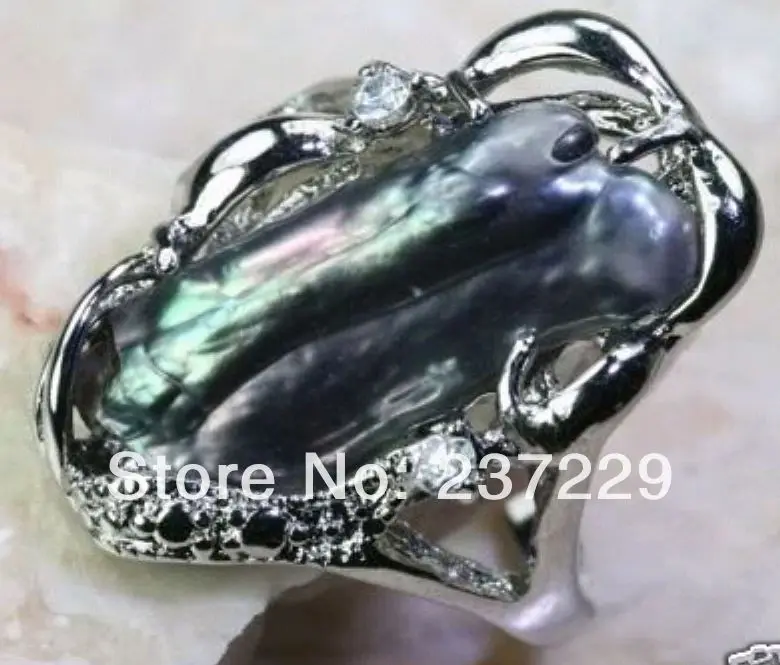 

FREE SHIPPING>>>@@ Wholesale price S ^^^^Abnormal Black Pearl Inlay Crystal Ring Size:7-9 AAA