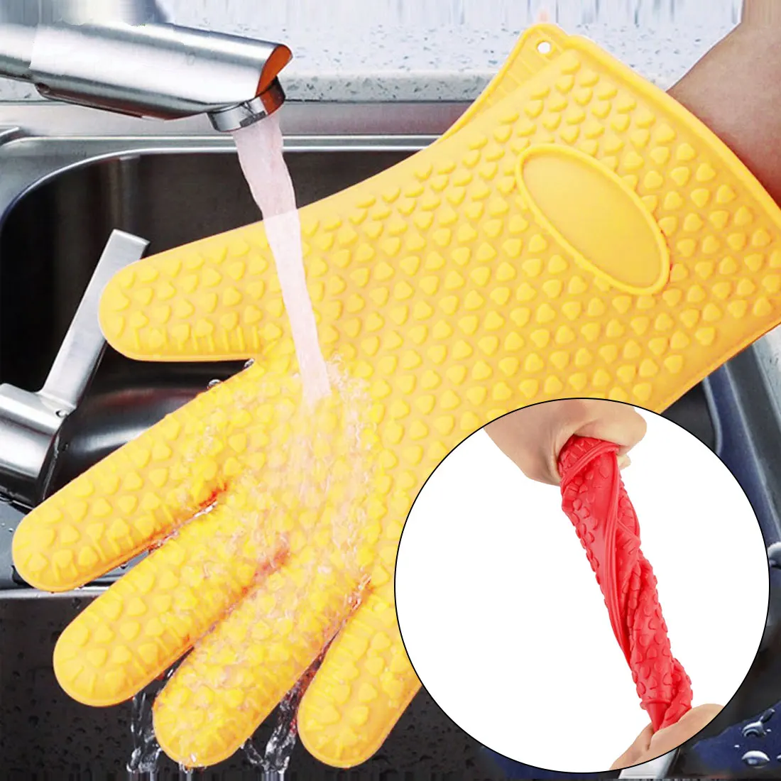 1Pcs/2Pcs Kitchen Bakery Heat Resistant Silicone Glove Cooking Baking BBQ Oven Pot Holder Mitt Kitchen Gadgets