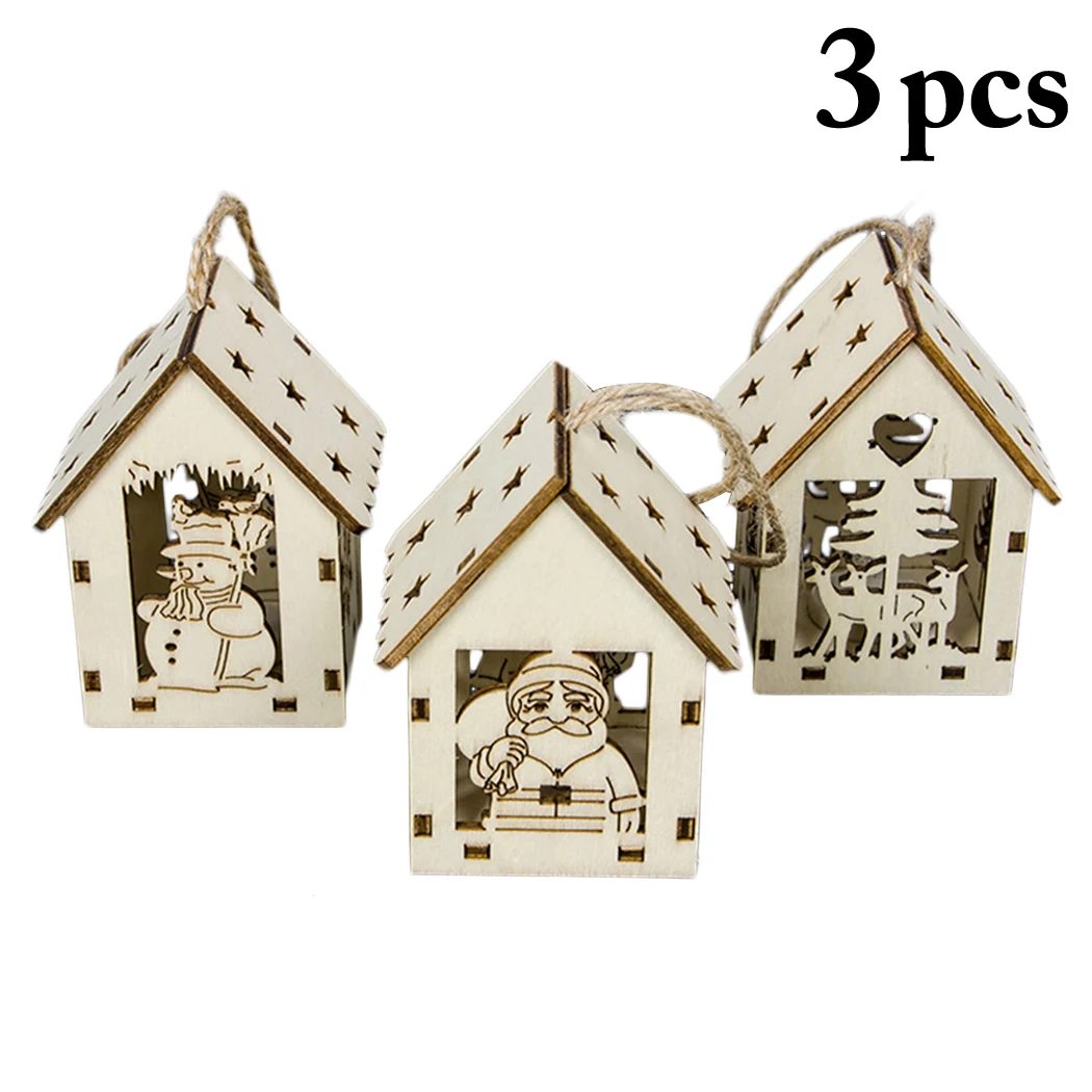 

3PCS Christmas Hanging Decoe LED Light Up Wooden Ornament Xmas Tree Ornaments