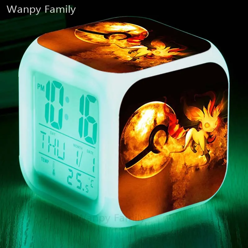 Very cute Alarm Clocks,Color changing Cartoon Pikachu Alarm Clock For kids room toys alarm