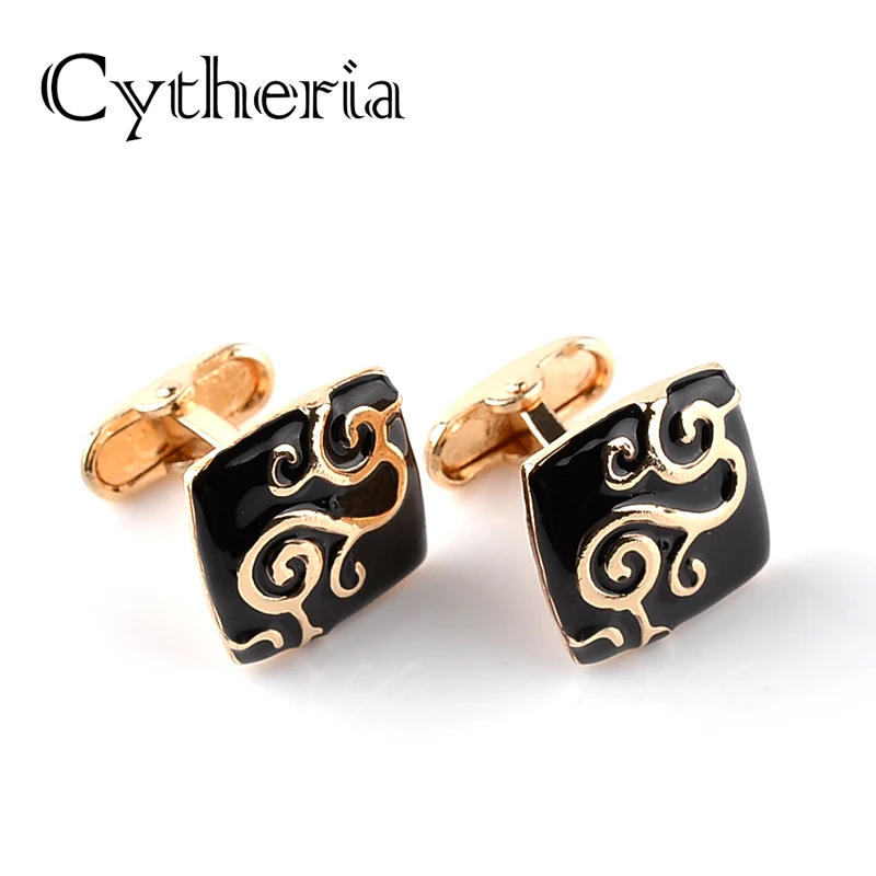 

Vintage floral pattern Enamel Cufflinks For Men French Shirt Black Cuff Links Square Stylish Simplicity Cufflink Buttons cuflink