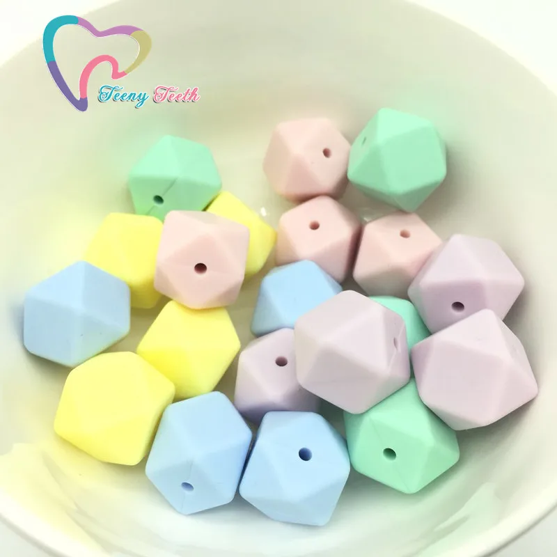 

Teeny Teeth 10 PCS Pastel Candy Colors Series Baby Accessories Silicone Hexagon Beads 17mm Food Grade Jewelry Baby Nursing Beads