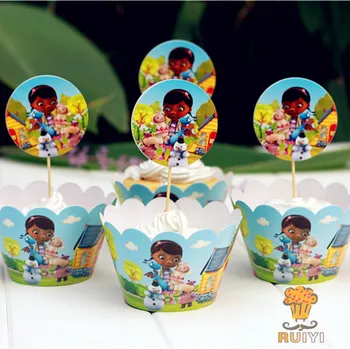 

48pcs Doc McStuffins candy bar cupcake cases cupcake wrappers&toppers picks decoration kids birthday party supplies AW-0033