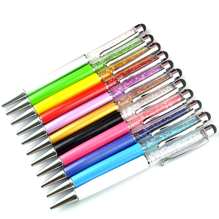 

100 Pcs 2 in 1 Metal Roller Ballpoint Pen Crystal Diamond Screen Capacitive Touch Stylus For Universal Capacitive Pad Tablet