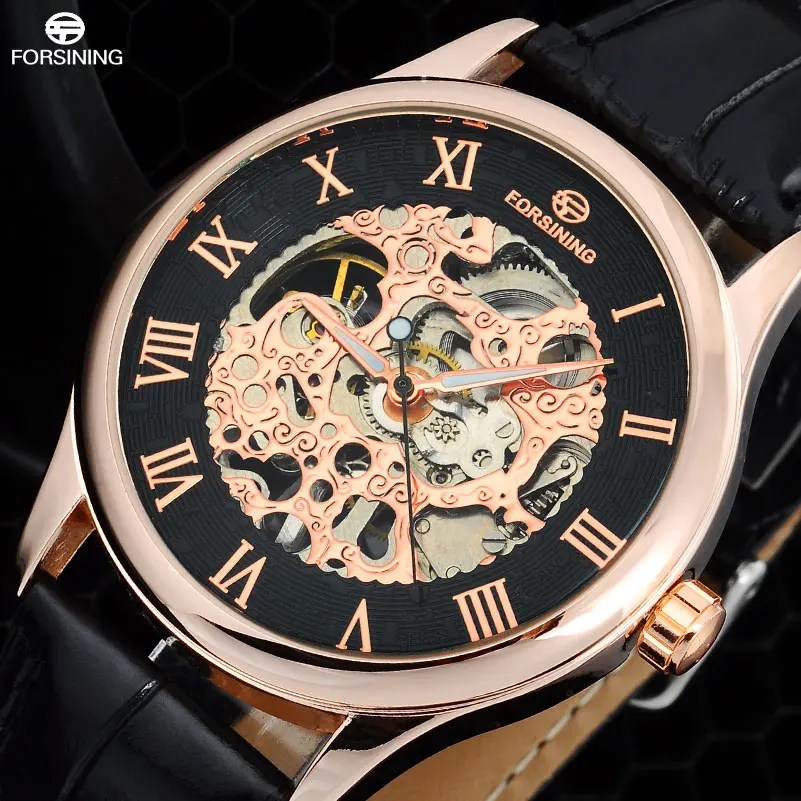 

FORSINING Fashion Brand Men'S Casual Watches Men Leather Band Hand Wind Skeleton Mechanical Wirst Watches Relogio Masculino