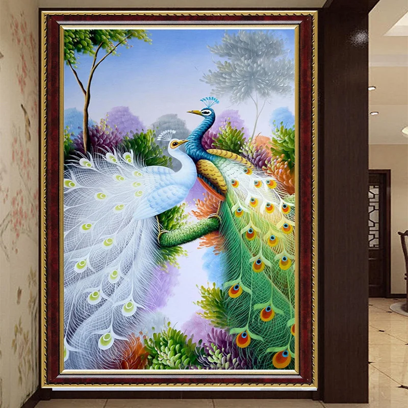 Фотообои Цвет Павлин 3D Фреска отель лобби гостиная вход коридор Интерьер Декор природа обои нетканые фрески