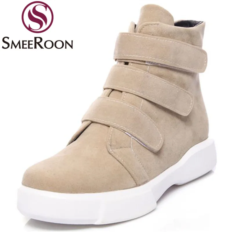 

Smeeroon large size woman shoes fashion boots simple casual hot sale ankle boots campus round toe convenient winter boots 2018