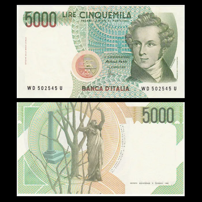 Италия 5000 лир 1985 P-111 Signature vary UNC undistributed коллекция подарок Европа оригинальные