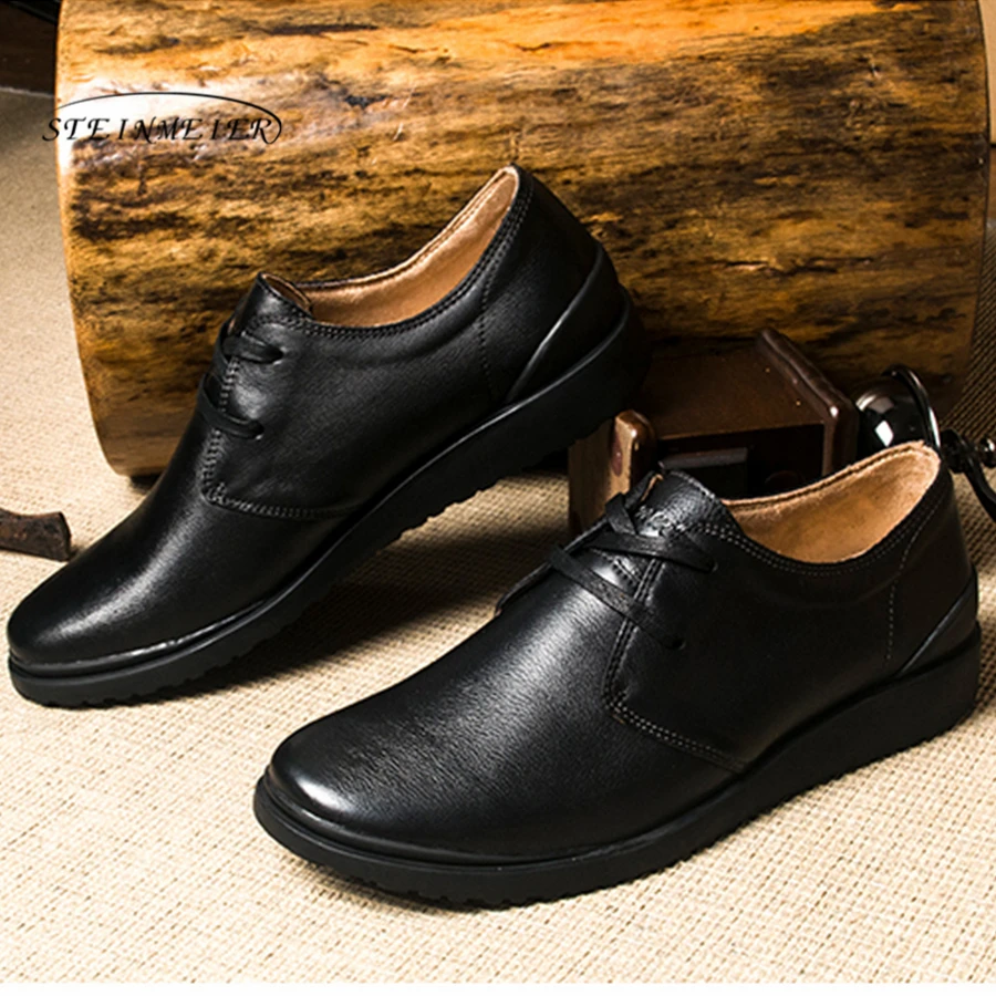 Vestido Negócios Sapatos Dos Apartamentos Marca E Casuais Homens Black De Macio Up Genuíno Lace Homem Preto Couro Laços Confortável TXFXxH
