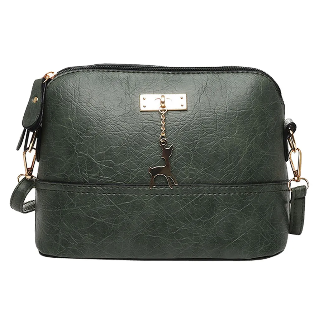 

Shoulder Bag Deer Zipper Decoration Leather Pleated Crossbody Bag Fawn Pendant Shell Shoulder Bag Messenger Bag