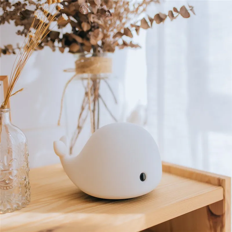 

Cartoon Cute whale Night Light USB Rechargeable LED Light Multicolor Silicone Touch Sensor Night lamp Bedroom Gift Decor lamp