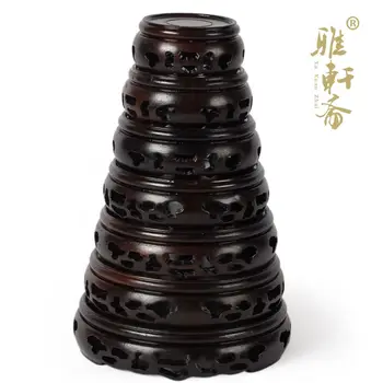 

Rosewood crafts wood base vase antique jade teapot cup black rosewood hollow sleeve seven base