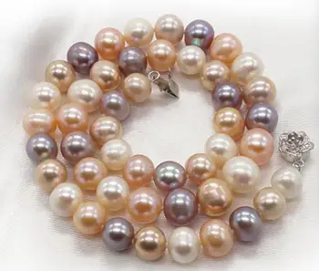 

elegant9-10mm south sea round multicolor pearl necklace 18inch14K Gold Clasp KKK
