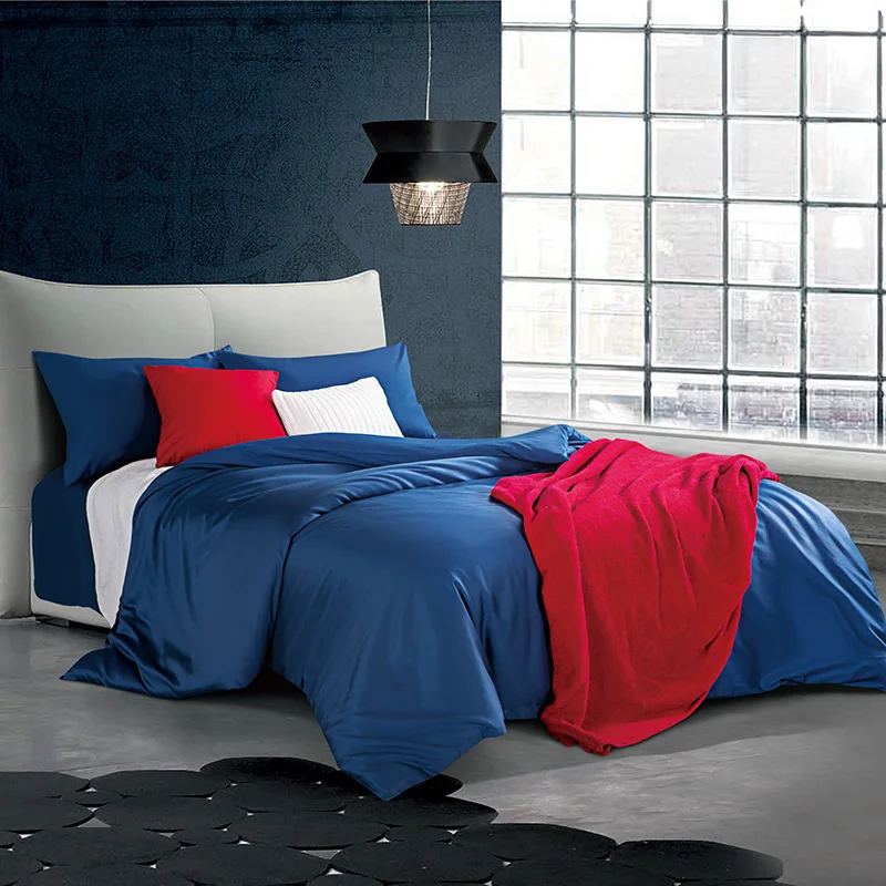 Posodono Luxury Tribute 100% Egyptian Cotton Bedding set solid royal blue long stapled Bedspreads 4pcs Duvet Cover pillowcases | Дом и сад